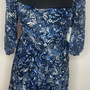 As U Wish Navy and White Floral Long Sleeve Dress
